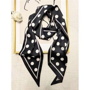 Hair Scarf Black and White Dots Silky Long Neck Head Scarves Purse Bag Scarfs